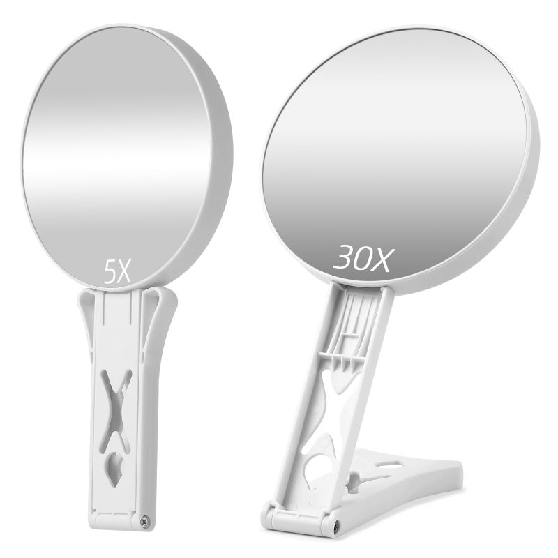 Suupvaor Magnifying Mirror 30X/5X Double Sided Hand Mirror Precision Makeup at 30X Magnification & Overall View at 5X Travel Handheld Magnified Makeup Mirror with Handle & Table Stand  Vanity Cosmetic Mirror - Image 1